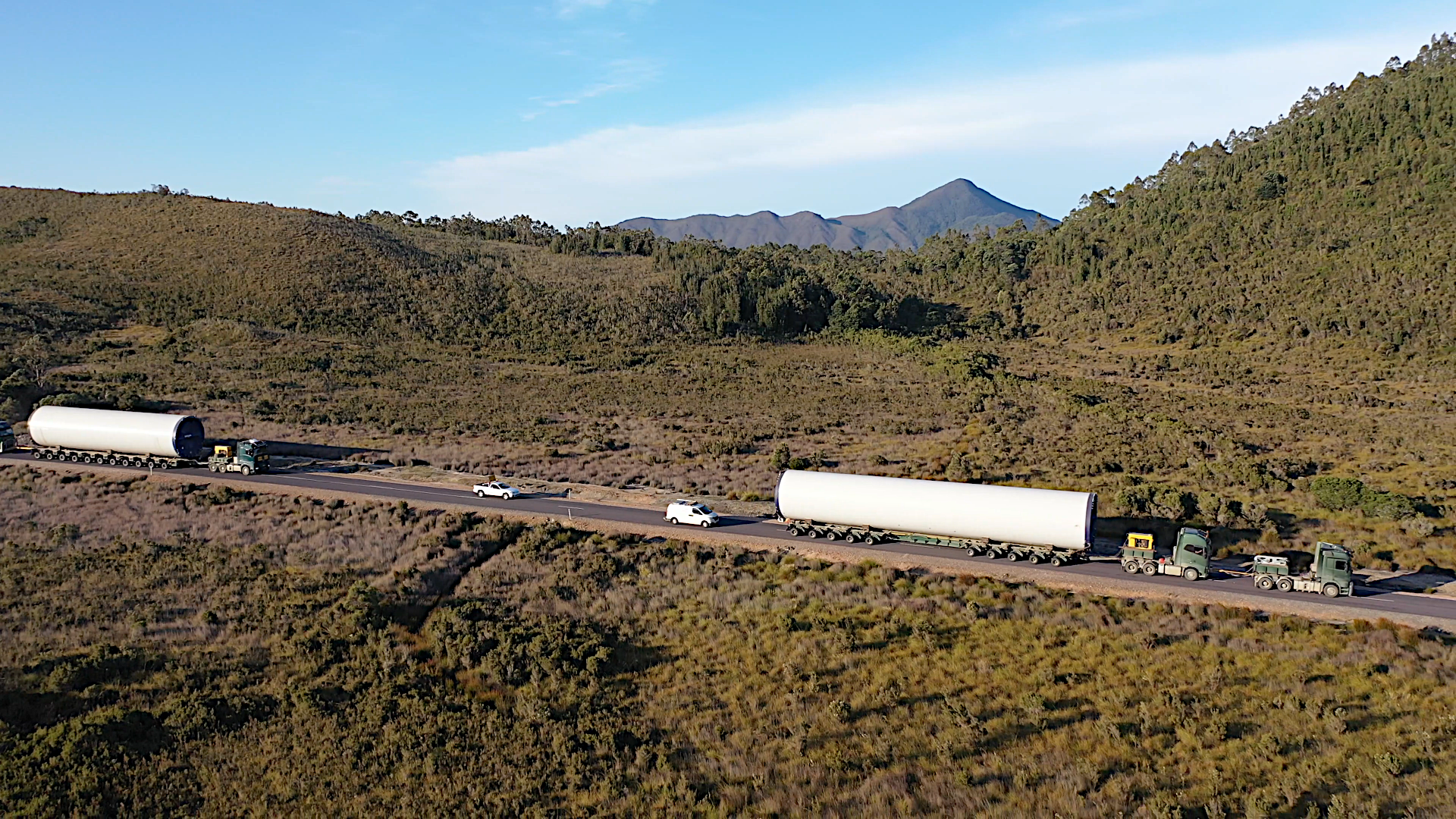 A large truck driving on a highway in Tasmania